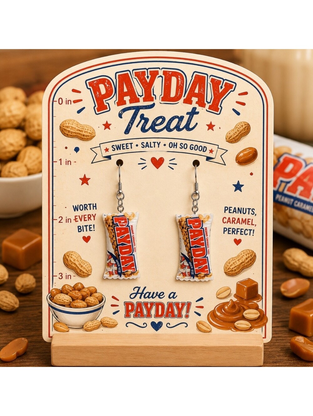Fun Jewelry Mini PAYDAY Chocolate Candy Bar Novelty Hypoallergenic Earrings